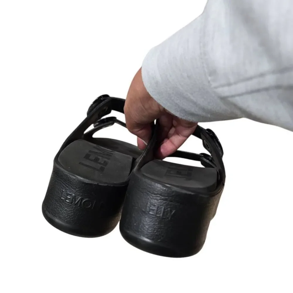 Lemon Jelly Gaia Platform Sandals Womens 10.5 Black Leather Buckle Strap Outdoor